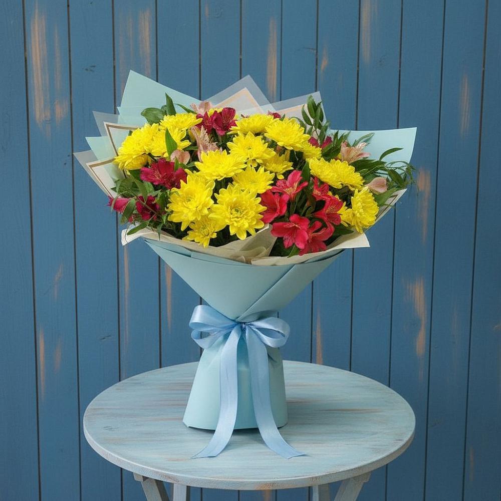 Букет цветов из: Альстромерии и Хризантемы в Нефтеюганске