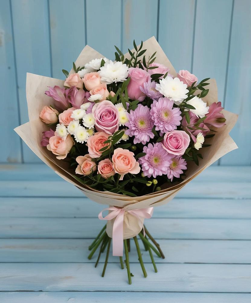 Букет цветов из: Хризантемы, Розы и Альстромерии в Нефтеюганске