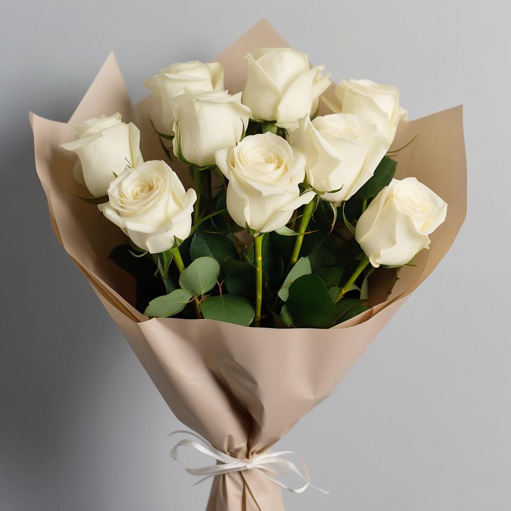 Букет 9 Белых роз Эдлесс Лав в Нефтеюганске