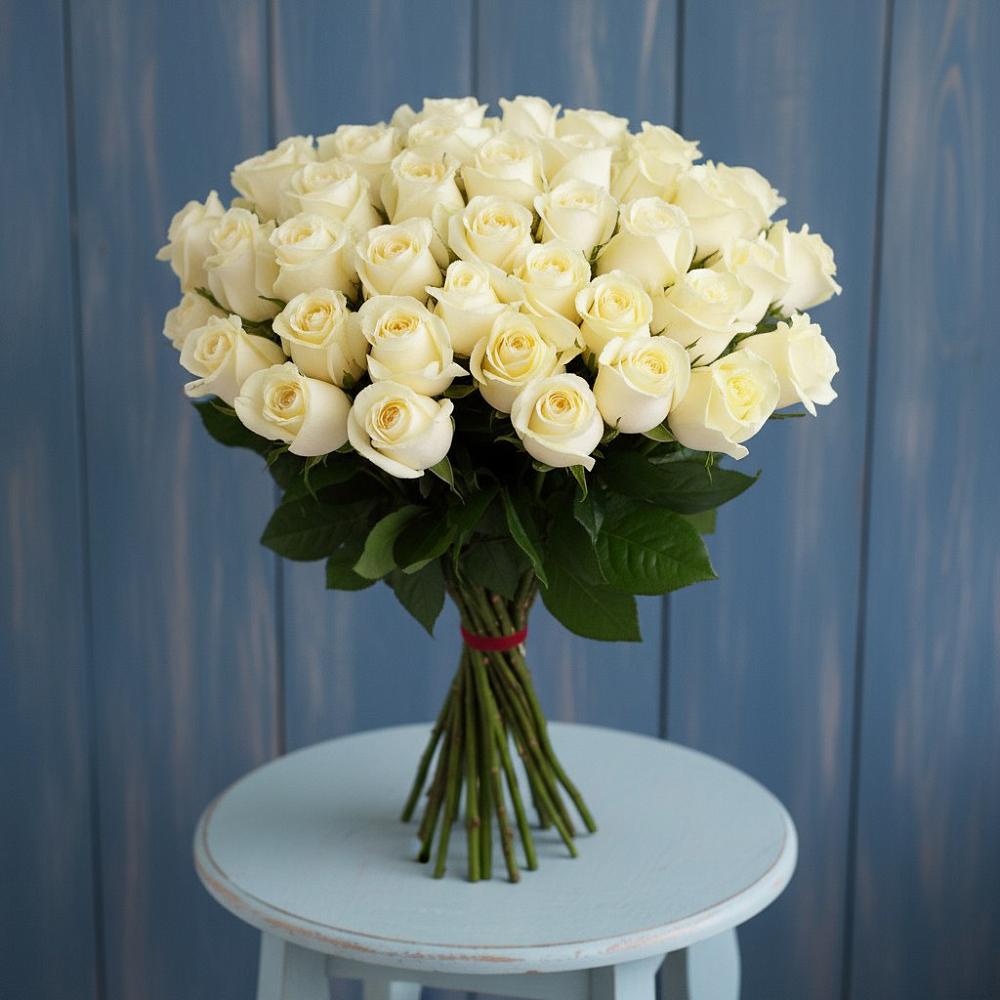 Букет 51 Белая роза Эдлесс Лав в Нефтеюганске