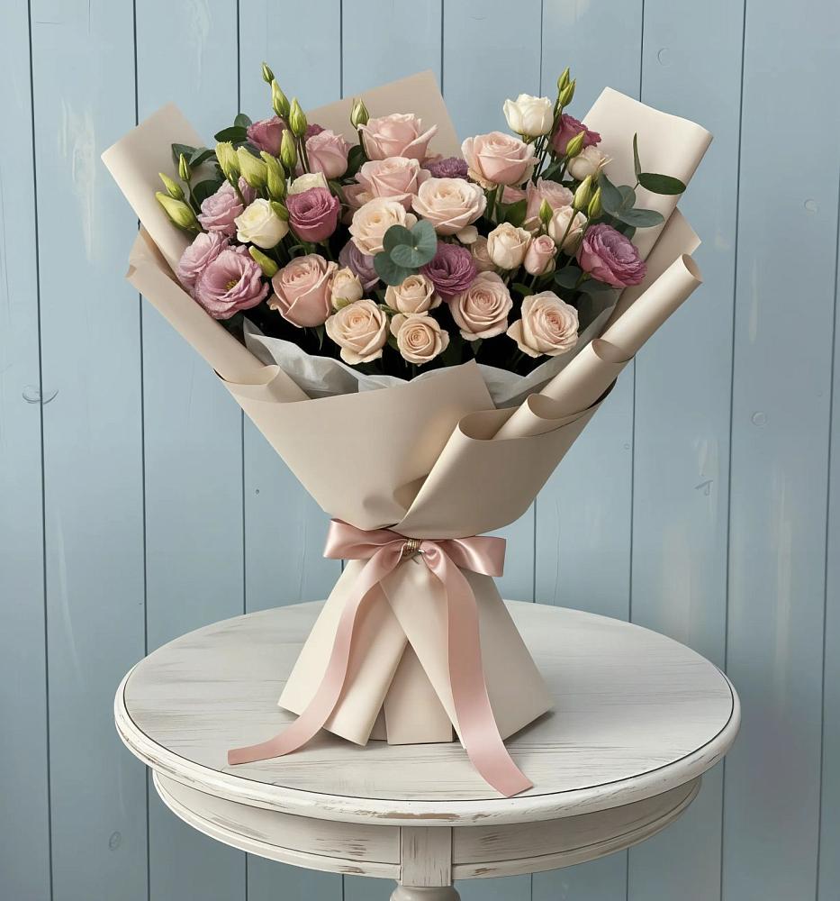 Букет цветов из: Розы и Лизиантусы в Нефтеюганске