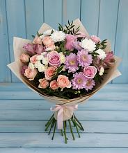 Букет цветов из:  Хризантемы, Розы и Альстромерии в Нефтеюганске