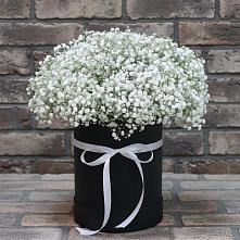 Цветочная композиция из Гипсофила в шляпной коробке в Нефтеюганске