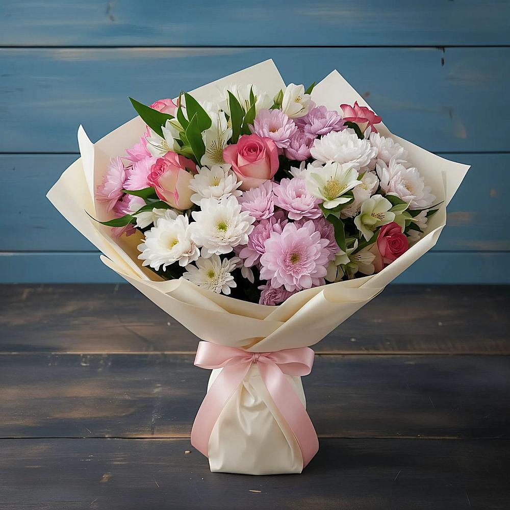 Букет цветов из: Хризантемы, Альстромерии и Розы в Нефтеюганске